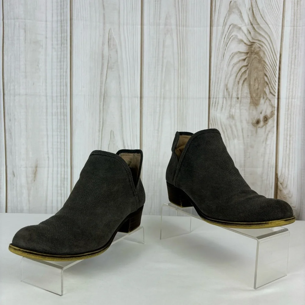 Lucky Bashina Ankle Boots Leather Heeled Slip On Classic Booties Gray Size 7.5